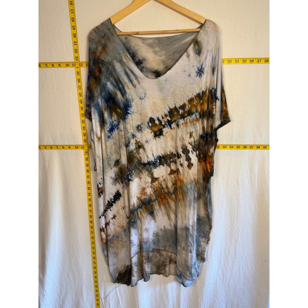 Tie Dye Kaftan Dress Womens OS Boho Midi Dress Oversized Indie Coverup Layering